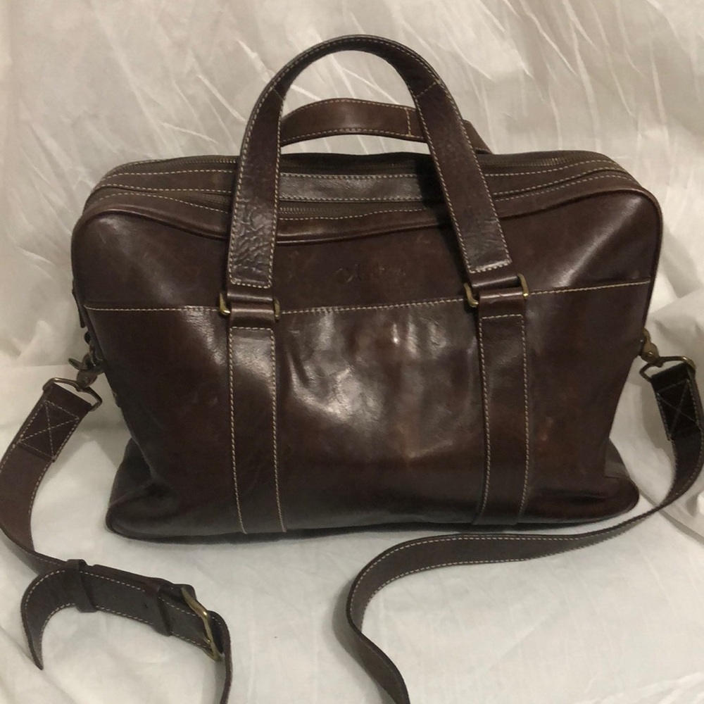 Cole Haan Brown Leather Duffel Briefcase Shoulder Bag